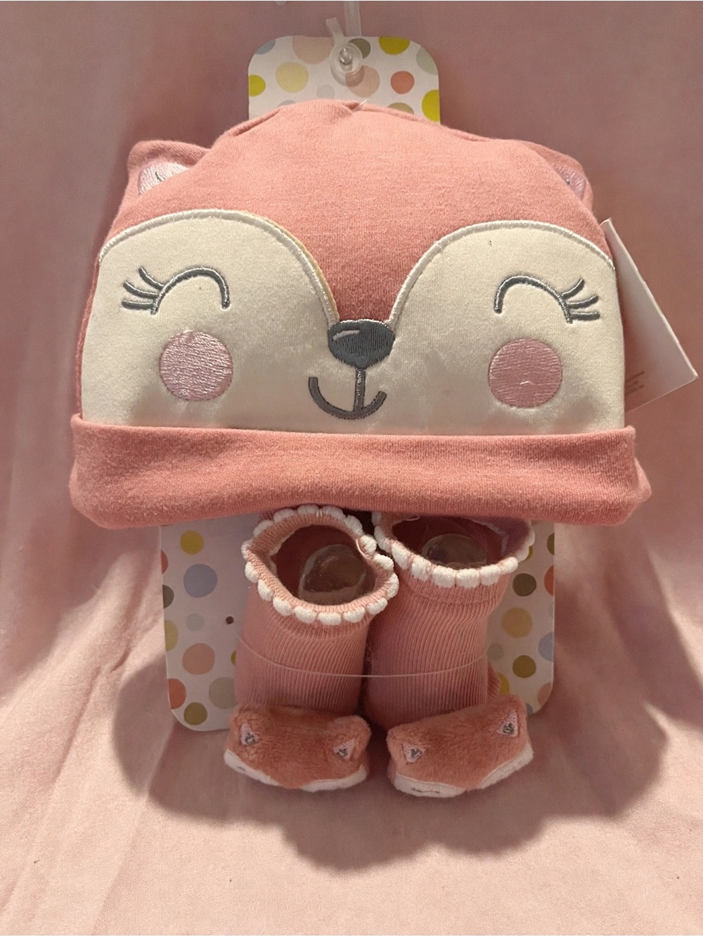 Little Me Pink Fox Hat and Booties Set